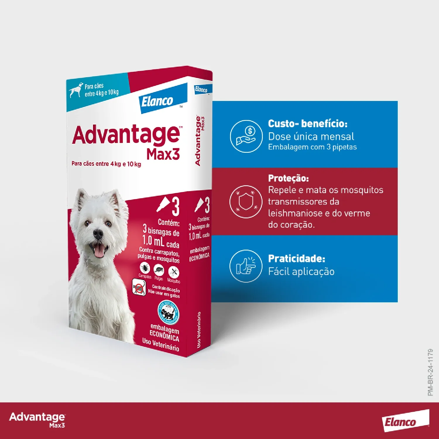 Advantage Max3 - caes de 4 a 10kg - 3 pipetas - Vantagens